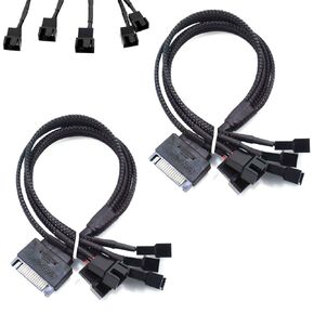 2Pack 15-Pin Male SATA to 5 Fan 12V Sleeved Power Adapter Cable SATA to 3 Pin / 4 Pin PMW PC Case Fan Power Adapter Cable,Computer Cooler Cooling Fan Splitter Y Power Cable 10.6 inches