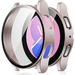 Amizee 2 Pack Screen Protector Case Compatible with Samsung Galaxy Watch 5/Galaxy Watch 4 Case 40mm, with Built-in Screen Protector Hard PC Ultra Thin Anti-Scratch Protective Cover (Rose Gold/Clear)