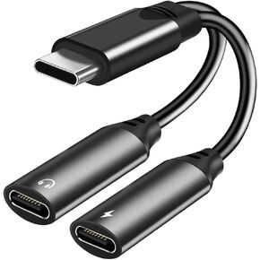 LecLooc USB C Splitter for iPhone 16 15, Dual USB C Audio and Charge Adapter 60W Fast Charge Fit with iPhone 16 15 Pro Max Plus, Galaxy S24 23 S22 Ultra, Google Pixel 9 8 7 6 Pro 5, iPad Pro