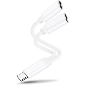 Dual USB C Splitter USB C Headphone and Charger Adapter,2-in-1 Type C Splitter Audio Adapter with Fast Charging Dongle Cable Cord Compatible for 15 Series,Galaxy Series,All Android series（White） in Saudi Arabia