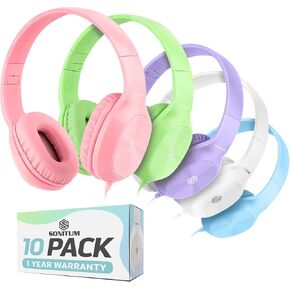 Classroom Headphones-Bulk 10-Pack, Student On Ear Comfy Swivel Earphones for Library, School, Airplane, Kids-for Online Learning and Travel, HQ Stereo Sound 3.5mm Jack (Mixed Colors)