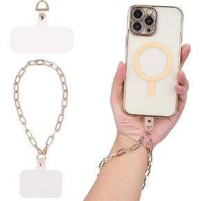 Phone Wrist Strap, Detachable Cellphone Lanyard Hands-Free Wristlet Bracelet Adjustable Phone Charm Grip Accessory for Women iPhone 14 Pro Max/ 13 Pro Max/ 12 Pro Max(Crude Gold Chain)