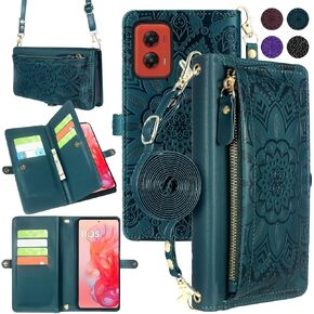 Harryshell Crossbody for Motorola Moto G Stylus 5G 2024 Wallet Case [10 Card Slots] with [Theft-Scan Blocking],Cash Coin Zipper Pocket Long Shoulder & Wrist Strap (Floral Purple)