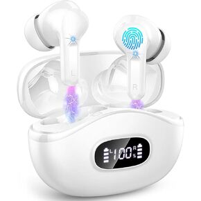 Wireless Earbuds, 2024 Bluetooth Headphones 5.3 HiFi Stereo Ear buds with ENC Noise Cancelling Mics, 40H Bluetooth Earbuds with Dual LED Display Charging Case, IP7 Waterproof Earphones for Android iOS