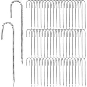 Therwen 50 Pcs Rebar Stakes 12 Inch Ground Stakes Heavy Duty J Hook Galvanized Anti Rust Tent Stakes Anti Rust Galvanized Ground Stakes for Camping Garden Chicken Coop Christmas Decorations