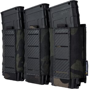 IDOGEAR Tactical Triple Mag Pouch 5.56MM MOLLE Magazine Pouch Rifle Magazine Carrier with Carbon Fiber Patterned PP Plate