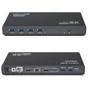 WAVLINK USB 3.0 Universal Laptop Docking Station with 65W Power Delivery, USB C 5K/ Dual 4K Dock Dual Monitor with 2 x HDMI & 2 DisplayPort, Gigabit Ethernet, 6 USB 3.0, Audio/Mic for Windows Mac OS