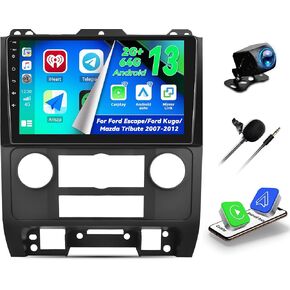 CAMECHO 2+64G Radio for Ford Escape/Ford Kuga/Mazda Tribute 2007-2012,Android 13 Car Stereo with Carplay Android Auto,9" Touch Screen Car Radio with Bluetooth FM/RDS HiFi GPS WiFi Backup Camera