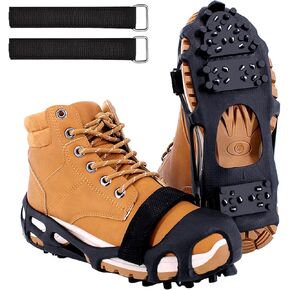 Ice Cleats for Shoes and Boots Women Men, Crampons for Shoes Hiking Fishing Climbing Running, Rubber Stainless Steel Traction Non Slip Ice Snow Spikes for Shoes On Ice Winter Walking Outdoor
