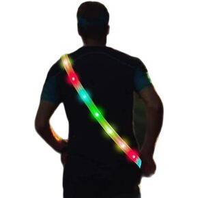 Led Running Light Vest for Runners Walking Light at Night Walking Safety Light Up Sash Wearable Lighted Belt Waterproof High Visibility Illuminated Neon Vest Reflective Gear Rechargeable