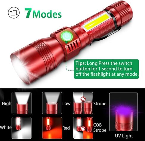 UV Flashlight Black Light, 3-in-1 Magnetic Flashlight Rechargeable, High Lumen Tactical LED Flashlight, 7 Modes Waterproof UV Light for Camping Emergencies Pet Urine Detection in Kuwait