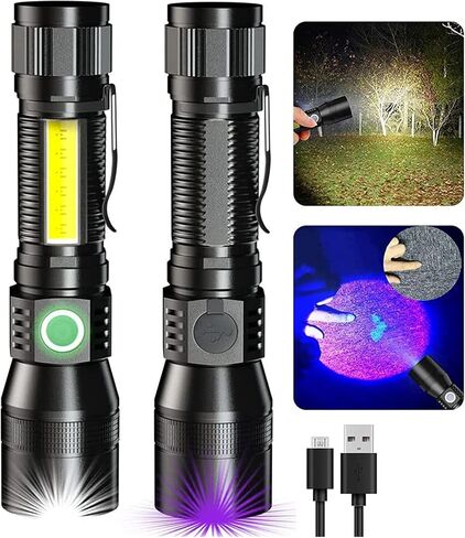 UV Flashlight Black Light, 3-in-1 Magnetic Flashlight Rechargeable, High Lumen Tactical LED Flashlight, 7 Modes Waterproof UV Light for Camping Emergencies Pet Urine Detection in Kuwait