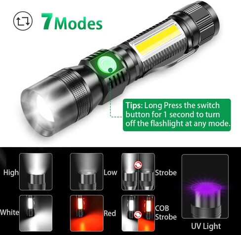 UV Flashlight Black Light, 3-in-1 Magnetic Flashlight Rechargeable, High Lumen Tactical LED Flashlight, 7 Modes Waterproof UV Light for Camping Emergencies Pet Urine Detection in Kuwait