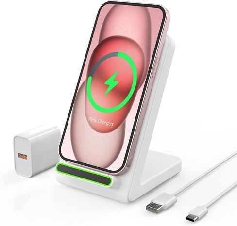 Wireless Charging Stand for iPhone 15/14/13/12 Pro Max/Pro/Mini, SE 11 X XR XS MAX X 8 Plus, Wireless Phone Charger Samsung S23/S22/S21/S20/S10+/Ultra, Note 20/10/9 White (Adapter Included) in Saudi Arabia