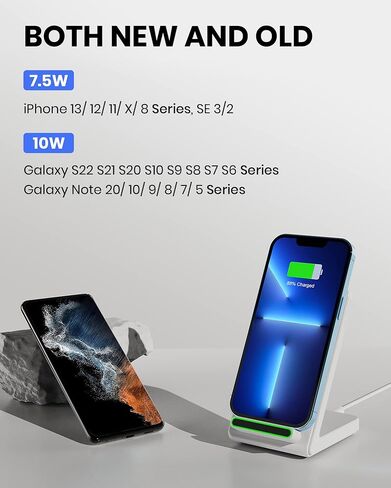 Wireless Charging Stand for iPhone 15/14/13/12 Pro Max/Pro/Mini, SE 11 X XR XS MAX X 8 Plus, Wireless Phone Charger Samsung S23/S22/S21/S20/S10+/Ultra, Note 20/10/9 White (Adapter Included) in Saudi Arabia