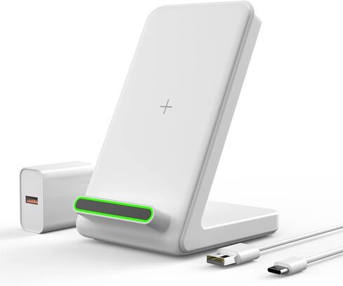 Wireless Charging Stand for iPhone 15/14/13/12 Pro Max/Pro/Mini, SE 11 X XR XS MAX X 8 Plus, Wireless Phone Charger Samsung S23/S22/S21/S20/S10+/Ultra, Note 20/10/9 White (Adapter Included) in Saudi Arabia