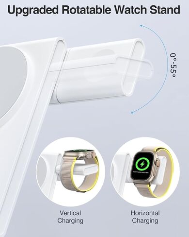 Upgraded 3 in 1 Foldable Magnetic Wireless Charging Station with PD 20W USB-C Adapter, Compatible with MagSafe, Charger Stand for iPhone 16/15/14/13/12 Series, Apple Watch, AirPods, White in Saudi Arabia