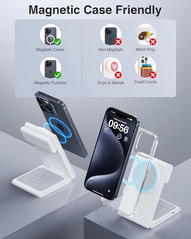 Upgraded 3 in 1 Foldable Magnetic Wireless Charging Station with PD 20W USB-C Adapter, Compatible with MagSafe, Charger Stand for iPhone 16/15/14/13/12 Series, Apple Watch, AirPods, White in Saudi Arabia