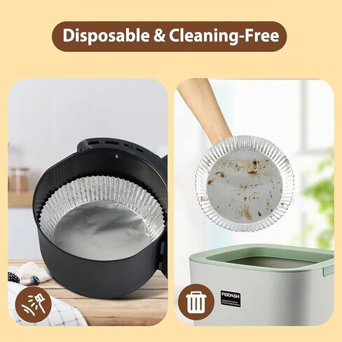 Air Fryer Liners Disposable, Fecolmena 100 PCS Round Aluminum Foil Papers, Safe Food Contact Grade Material & High Temperature Resistant for Air Fryers and Ovens in Saudi Arabia