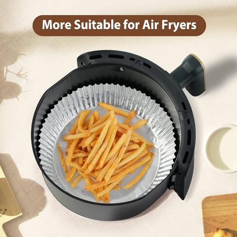 Air Fryer Liners Disposable, Fecolmena 100 PCS Round Aluminum Foil Papers, Safe Food Contact Grade Material & High Temperature Resistant for Air Fryers and Ovens in Saudi Arabia