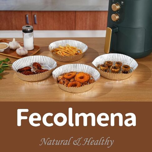 Air Fryer Liners Disposable, Fecolmena 100 PCS Round Aluminum Foil Papers, Safe Food Contact Grade Material & High Temperature Resistant for Air Fryers and Ovens in Saudi Arabia