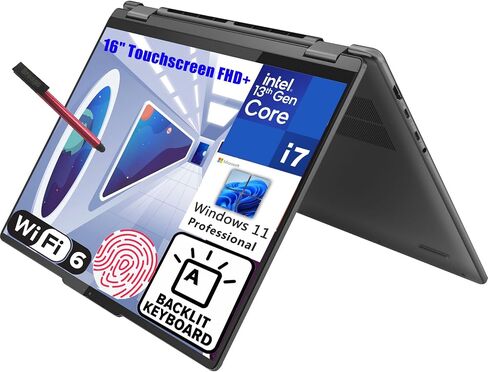 Lenovo Yoga 7i 16" Touchscreen FHD+ Business 2-in-1 Laptop Computer, 13th Gen Intel 12 Cores i7-1355U, 16GB LPDDR5 RAM, 1TB PCIe SSD, WiFi 6E, BT 5.1, Backlit KB, FR, Windows 11 Pro, BROAG Pen in Saudi Arabia