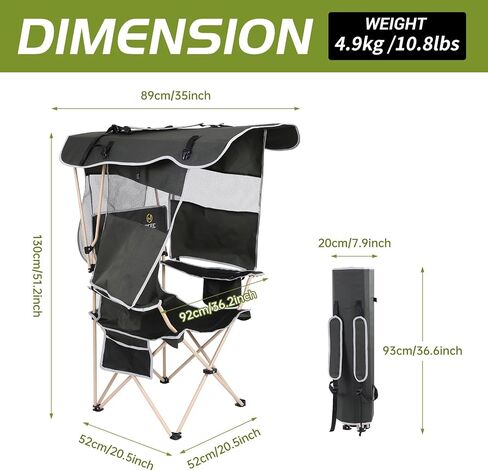 Nice C Camping Chair with Canopy, Chair with Shades, Sports Chairs, Folding Chair with Canopy, Detachable Shade Canopy, Side-Pocket and Cupholder (One Green) in Saudi Arabia
