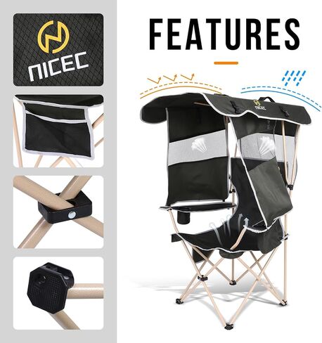 Nice C Camping Chair with Canopy, Chair with Shades, Sports Chairs, Folding Chair with Canopy, Detachable Shade Canopy, Side-Pocket and Cupholder (One Green) in Saudi Arabia