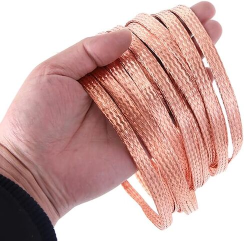 9.8ft 1/2 inch Flat Copper Braided Ground Strap Wire Sleeve Expandable Shielding Wire Mesh with Rings Terminal for Ground Protection Cable in Kuwait
