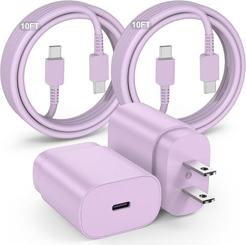 لشاحن سامسونج جالاكسي فائق السرعة من النوع C، كتلة شاحن هاتف أندرويد 25 واط وكابل USBC إلى USB-C بطول 10 أقدام لهاتف Galaxy S24 Ultra/S24/S24+، S23 S22 S21 S20 Ultra/+، iPad 2Pack in Kuwait