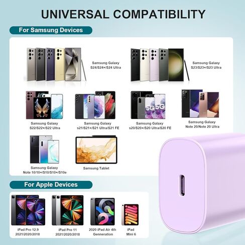 لشاحن سامسونج جالاكسي فائق السرعة من النوع C، كتلة شاحن هاتف أندرويد 25 واط وكابل USBC إلى USB-C بطول 10 أقدام لهاتف Galaxy S24 Ultra/S24/S24+، S23 S22 S21 S20 Ultra/+، iPad 2Pack in Kuwait