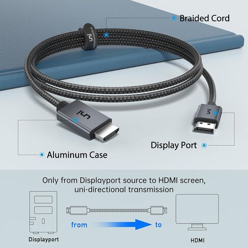 uni 4K DisplayPort to HDMI Cable 6.6ft [1440P@60Hz, 1080P@120Hz], Sturdy Braided DP to HDMI Cord for Monitor, Unidirectional Display Port to HDMI Cable Compatible with DELL, GPU, AMD, NVIDIA in Saudi Arabia