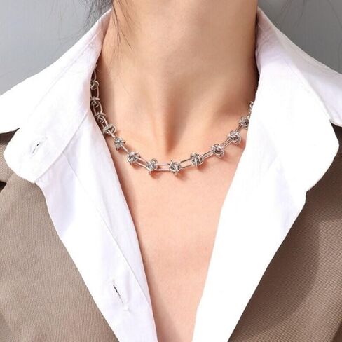 Silver Necklaces for Women Silver Watch Chain Necklaces Personalized Stainless Steel Silver Chain Chunky Necklaces for Women Trendy in Kuwait