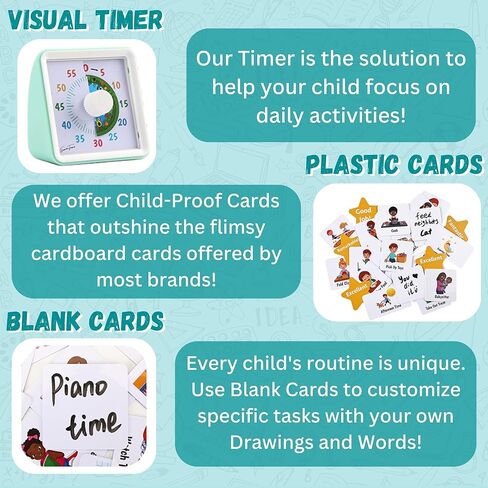 Kids Daily Routine Chart- Build Your Own Toddler Chore Chart- Visual Schedule for Kids Morning Bedtime Routine Chart | Behavior Chart for Kids at Home in Saudi Arabia
