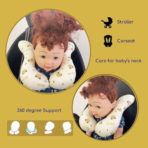 Baby Neck Pillows, Comfortable Baby Travel Head Neck Support Pillow for Car Seat Stroller Pushchair, Soft PP Cotton Travel Pillow for 0-1 Year Old Toddler Infant Newborn, Bee in Saudi Arabia