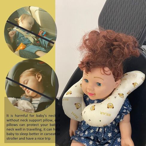 Baby Neck Pillows, Comfortable Baby Travel Head Neck Support Pillow for Car Seat Stroller Pushchair, Soft PP Cotton Travel Pillow for 0-1 Year Old Toddler Infant Newborn, Bee in Saudi Arabia