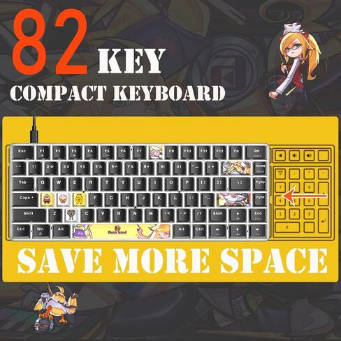 LexonElec Portable 80% Mechanical Gaming Keyboard,Hot-Swappable Compact 82 Keys,White Backlit,PBT Keycaps,Ergonomic Wired Office Keyboard for Windows Laptop PC Mac(Red Switch,Black) in Kuwait