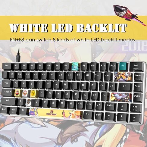 LexonElec Portable 80% Mechanical Gaming Keyboard,Hot-Swappable Compact 82 Keys,White Backlit,PBT Keycaps,Ergonomic Wired Office Keyboard for Windows Laptop PC Mac(Red Switch,Black) in Kuwait