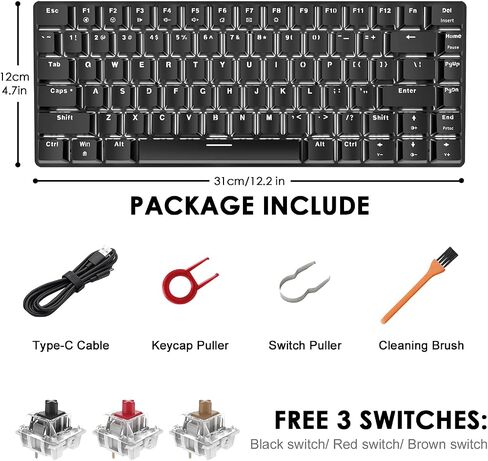 LexonElec Portable 80% Mechanical Gaming Keyboard,Hot-Swappable Compact 82 Keys,White Backlit,PBT Keycaps,Ergonomic Wired Office Keyboard for Windows Laptop PC Mac(Red Switch,Black) in Kuwait