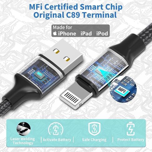 [معتمد من Apple MFi] شاحن سيارة iPhone شحن سريع، Adeqwat 4.8A محول شحن سريع للسيارة USB مزدوج مع 2 كابل لايتنينج لشحن السيارة السريع لهاتف iPhone 14 13 12 11 Pro/XS MAX/XR/X/8/iPad in Saudi Arabia