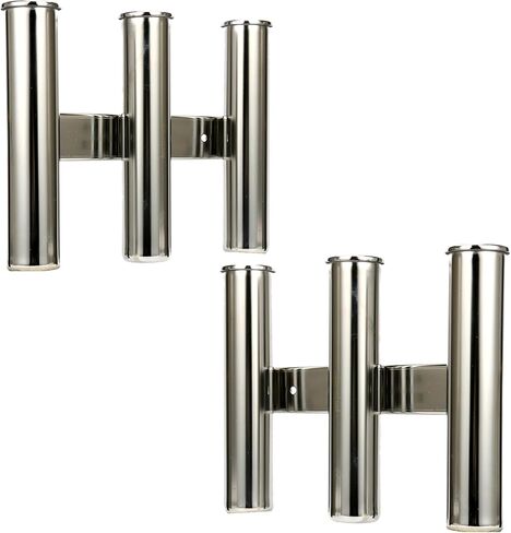 Amarine Made 2Pcs 3 Tube Boat Fishing Rod Rack 316 Stainless Steel Wall/Side Mounted Rod Holder Bracket Fishing Pole Holder for Marine Boat Yacht Camper in Kuwait