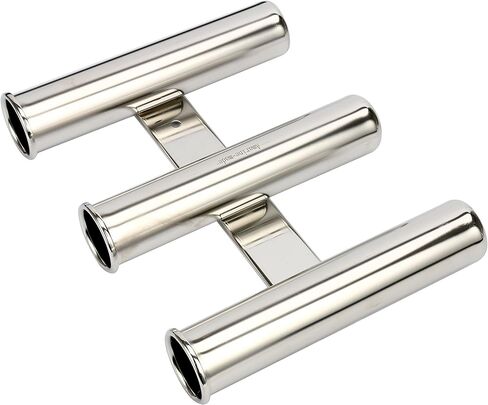 Amarine Made 2Pcs 3 Tube Boat Fishing Rod Rack 316 Stainless Steel Wall/Side Mounted Rod Holder Bracket Fishing Pole Holder for Marine Boat Yacht Camper in Kuwait
