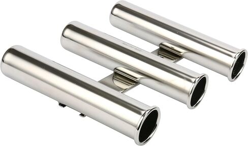 Amarine Made 2Pcs 3 Tube Boat Fishing Rod Rack 316 Stainless Steel Wall/Side Mounted Rod Holder Bracket Fishing Pole Holder for Marine Boat Yacht Camper in Kuwait