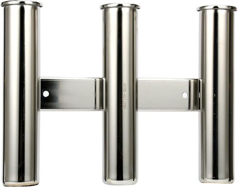 Amarine Made 2Pcs 3 Tube Boat Fishing Rod Rack 316 Stainless Steel Wall/Side Mounted Rod Holder Bracket Fishing Pole Holder for Marine Boat Yacht Camper in Kuwait