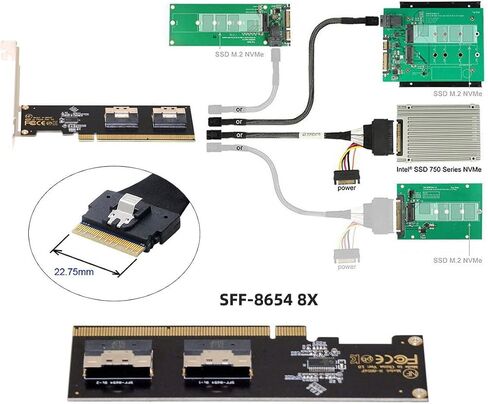 Xiwai Slimline Dual SFF-8654 8X 4 NVME to PCIE Express 3.0 4.0 Raid Card VROC Raid0 Hyper Adapter in Saudi Arabia