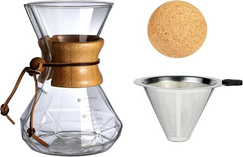 Pour Over Coffee Maker With Wood Sleeve，27oz/800mlPour Over Coffee Dripper,Pour Over Coffee Maker Set With Cork Stopper (27oz/800ml) in Kuwait