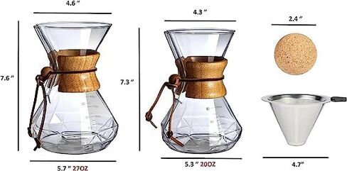 Pour Over Coffee Maker With Wood Sleeve，27oz/800mlPour Over Coffee Dripper,Pour Over Coffee Maker Set With Cork Stopper (27oz/800ml) in Kuwait