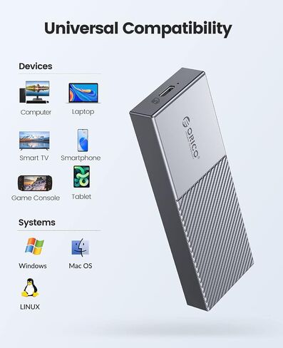 ORICO 20 جيجابت في الثانية USB C إلى M.2 NVMe SSD قارئ الضميمة، USB 3.2 Gen2x2 إلى NVMe PCIe M-Key محرك الحالة الصلبة الألومنيوم محول خارجي، حافظة M2 تدعم UASP Trim لـ NVMe SSD 2230/2242/2260/2280-M207-رمادي in Saudi Arabia