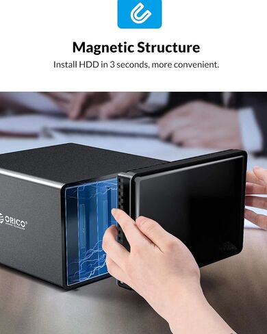 حاوية محرك الأقراص الصلبة الخارجية ORICO 5 Bay من الألومنيوم المغناطيسي 3.5 بوصة USB 3.0 إلى SATA HDD لتوسيع تخزين المؤسسات حتى 80 تيرابايت (5X16 تيرابايت) مع مروحة مدمجة ومصدر طاقة 78 وات - NS500U3 in Saudi Arabia