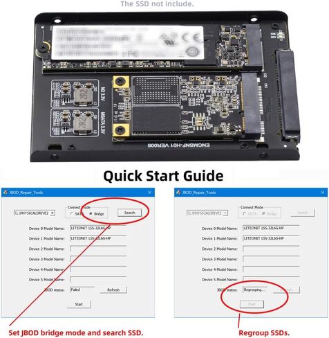 Xiwai Dual NGFF B+M Key M.2 SSD Card JBOD Raid0 Span Bridge to 2.5inch SATA Combo HDD Disk Drive Enclosure in Kuwait
